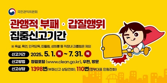 관행적 부패, 갑질행위 등 행동강령 위반행위 집중 신고기간 운영 안내
